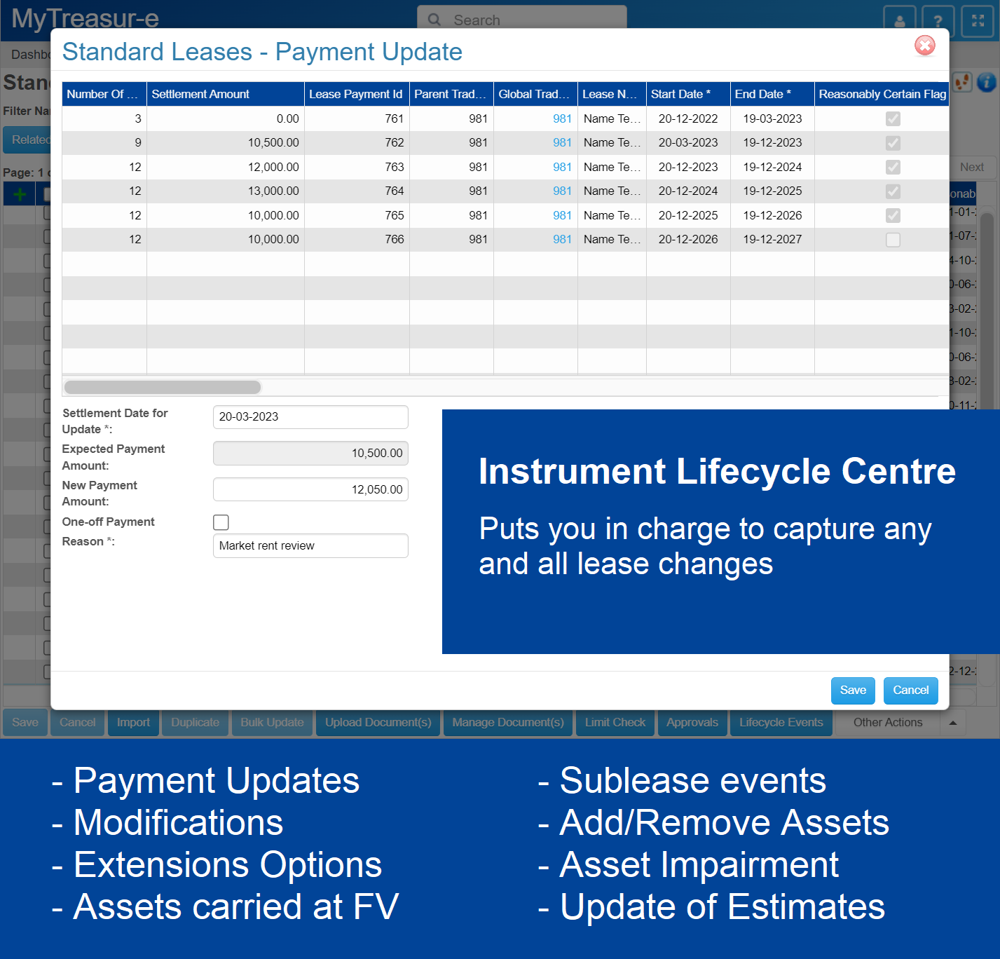 screenshot of MyTreasur-e Lease Accounting